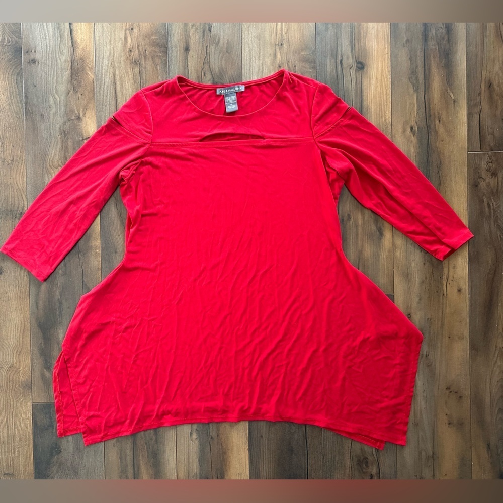 Kate & Mallory Red Asymmetrical Tunic Top Medium Holiday Party Date Night
